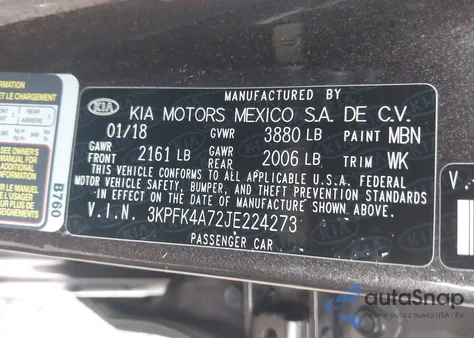 2018 Kia Forte Lx z USA, uszkodzony, nr VIN 3KPFK4A72JE224273